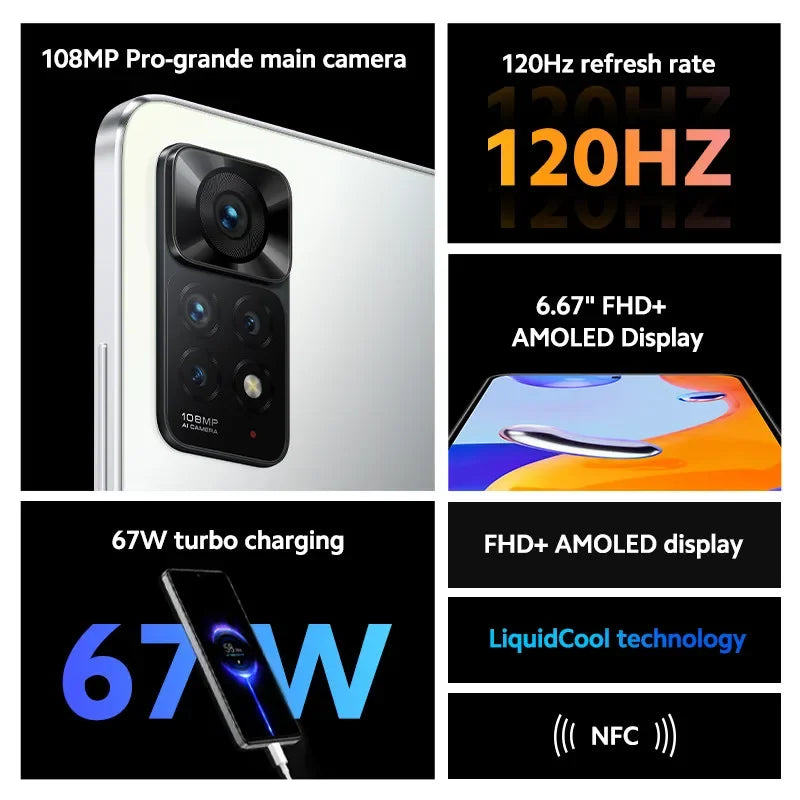 Xiaomi Redmi Note 11 Pro 8GB 256GB 108MP Camera 5G Smartphone MTK Helio G96 Octa Core 120Hz Display NFC Global Rom
