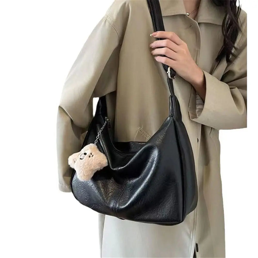Trendy Slouchy Shoulder Bag for Women PU Leather Large Capacity Underarm Bag Retro Ladies Tote Bag