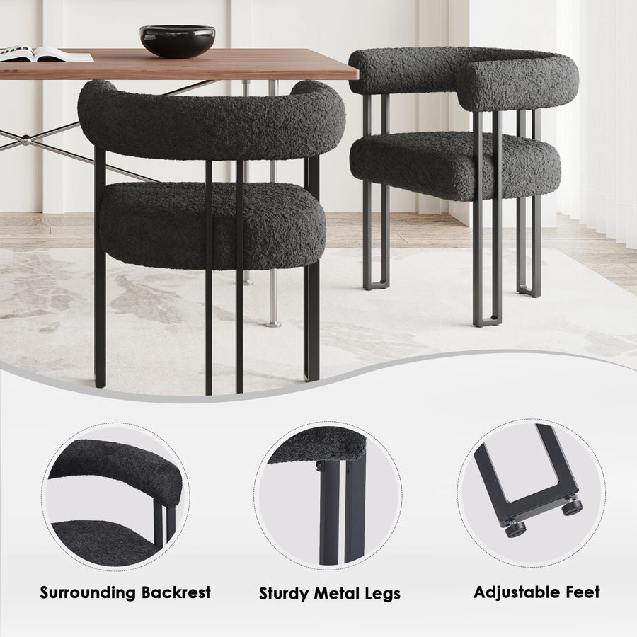 Lot de 2 chaises de salle à manger capitonnées Farini avec accoudoirs, chaises d'appoint modernes rembourrées avec cadre en métal