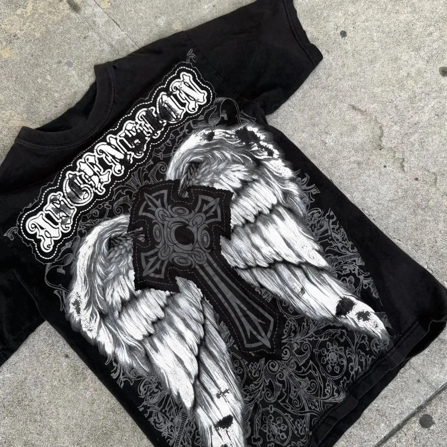 2025 Summer New Men's T-shirt Breathable sweat-absorbing casual roller skating Jesus print Hip-hop Men's T-shirt