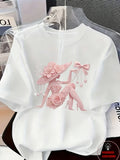 Women's Printed T-Shirt Pearl Diamond Jewelry Women's Design Casual Round Neck Short-sleeved Top Urban Style Printed T-Shirt