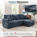 81.8" L-Shaped Sleeper Sofa with Pull Out Bed, Convertible Sectional Couch with Storage Chaise, USB/Type-C Charging and Cup Holders, Plush Chenille Modular Sofa for Living Room, Blue