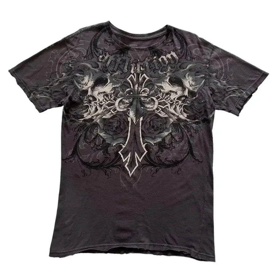 Summer Men's Breathable Round Neck T-shirt Y2K Retro Clothing Punk Hip Hop Pattern Printed Outdoor Fashion Top