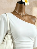 Women One Shoulder Short Sleeve Side Ruched Cropped T Shirt 2026 Summer Y2K Going Out Casual Streetwear Tops