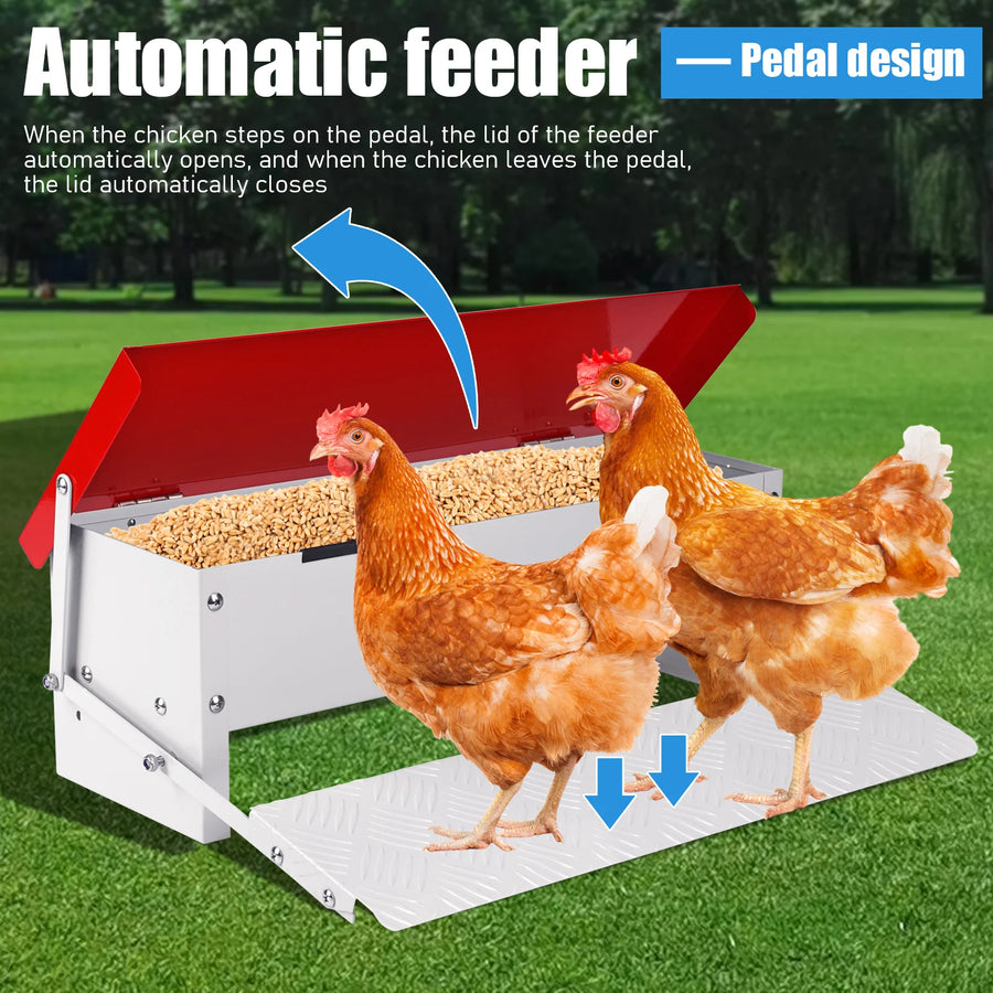 Automatic Feeder with Pedal Feet Poultry Feeder Made Of Metal Automatic Feeder Automatic Feeding Station Farming Automatic Feeder for Chickens, Ducks, Geese