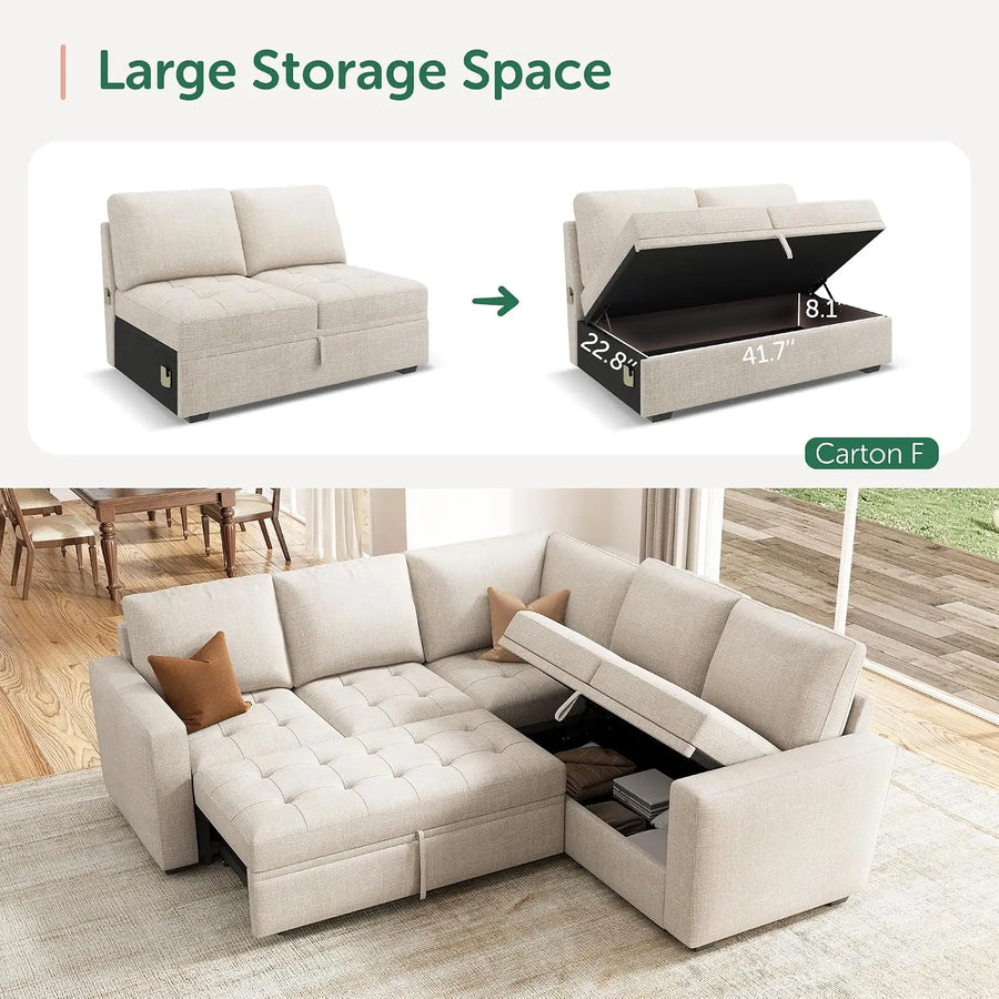 Modular Sectional Sleeper Sofa with Pull Out Bed L Shaped Couch with Storage Seat Sectional Couches for Living, Customized