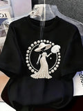 Women's Printed T-Shirt Pearl Diamond Jewelry Women's Design Casual Round Neck Short-sleeved Top Urban Style Printed T-Shirt