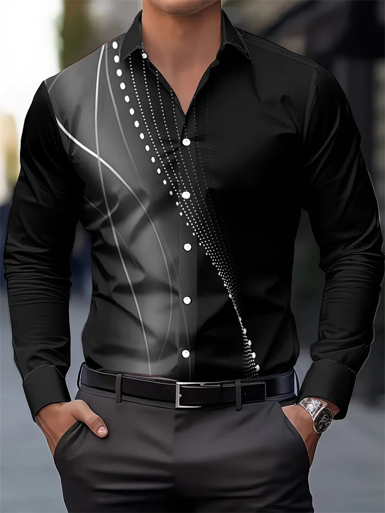 European and American Style Men's Business Casual Long-Sleeved Shirt, Twill Print Design Shirt, Versatile for Everyday Commuting