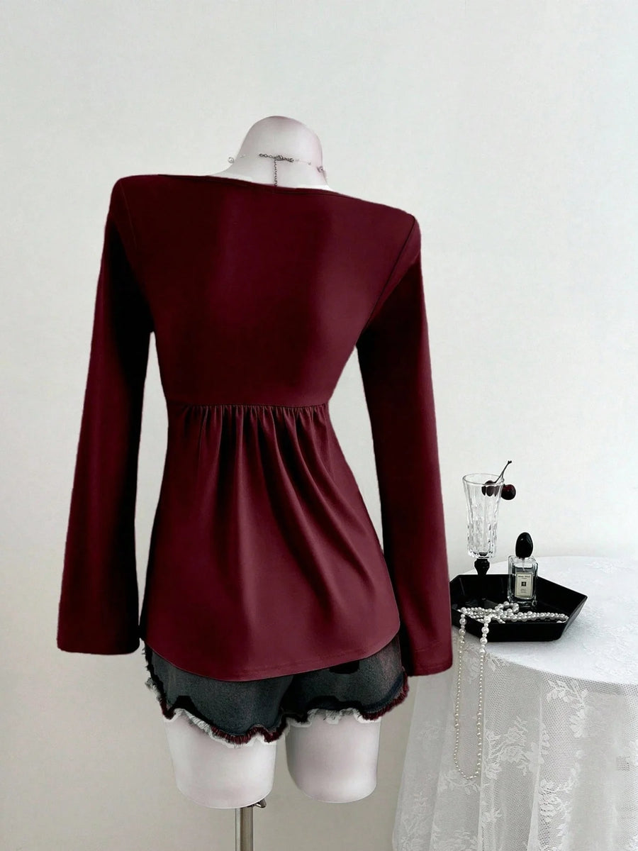 Spring and Autumn New French Design with Twisted Chest, Fashionable Style, Autumn and Winter Hoodie, Long Sleeve Top for Women