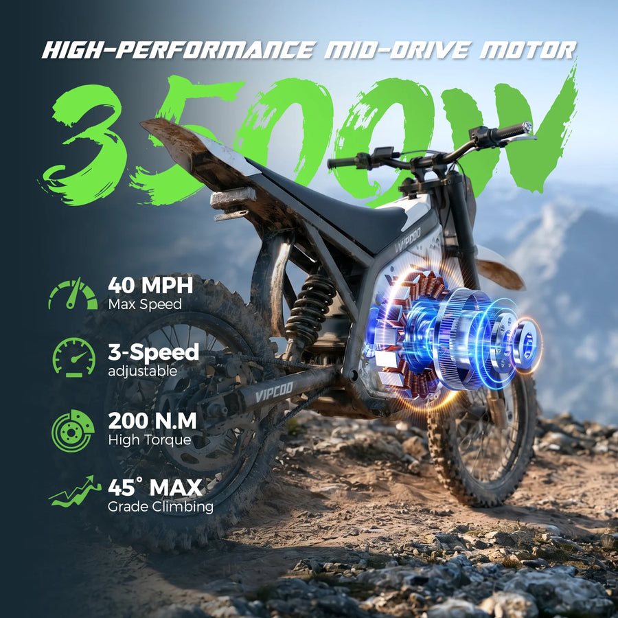Electric Bike VIPCOO H2 3500W 48V 23AH Electric Motorcycle 12/14" Fat Tire Dirt Bike for Teenagers and Adults
