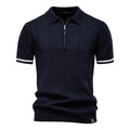 New Men's Business Casual Short-Sleeved Fashion Trend Knitted Polo Shirt with Lapel and Half-Zip Pullover Design.