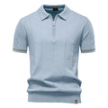 New Men's Business Casual Short-Sleeved Fashion Trend Knitted Polo Shirt with Lapel and Half-Zip Pullover Design.