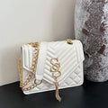 Elegant and Fashionable Argyle Quilted Chain Small Square Bag Metal Letter Tassel Diagonal Cross Bag Commuter Shoulder Bag