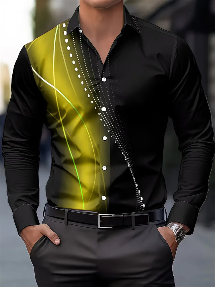 European and American Style Men's Business Casual Long-Sleeved Shirt, Twill Print Design Shirt, Versatile for Everyday Commuting