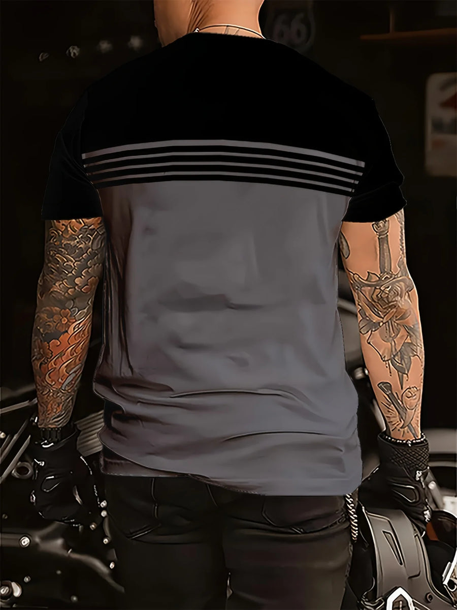 The 2025 summer new men's T-shirt features a casual, fashionable comfortable soft and breathable 3D striped pattern print