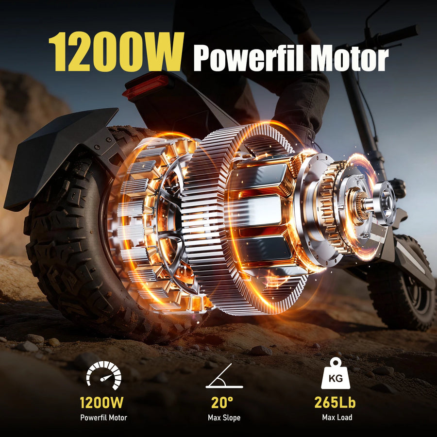 J2max 1200W Rear‑Drive Adult Electric Scooter J2max, 11‑Inch Tubeless Off‑Road Tire, 48V 18.2Ah Lithium Battery, 31Miles Long Range, One‑Touch Folding, Front‑Rear Spring Shock Absorber, Large LED Display Disc Brake E‑Scooter for All Terrain