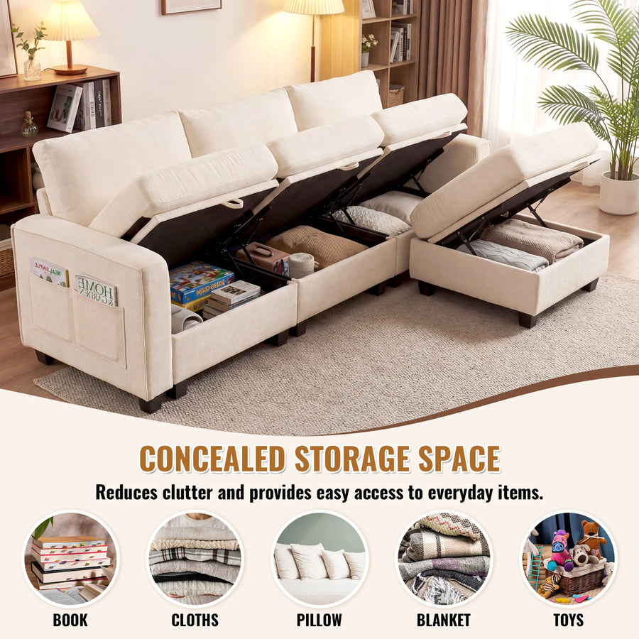 Redlife Modular Sectional Sofa Set with 2 Ottomans, U Shaped Convertible Couch with Storage, 4 Seat Convertible Sectional Couches for Large Living Room, Cloud-Like Comfort