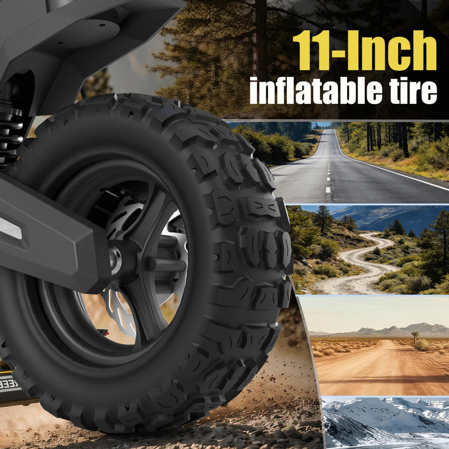 J2max 1200W Rear‑Drive Adult Electric Scooter J2max, 11‑Inch Tubeless Off‑Road Tire, 48V 18.2Ah Lithium Battery, 31Miles Long Range, One‑Touch Folding, Front‑Rear Spring Shock Absorber, Large LED Display Disc Brake E‑Scooter for All Terrain