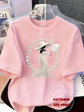 Women's Printed T-Shirt Pearl Diamond Jewelry Women's Design Casual Round Neck Short-sleeved Top Urban Style Printed T-Shirt