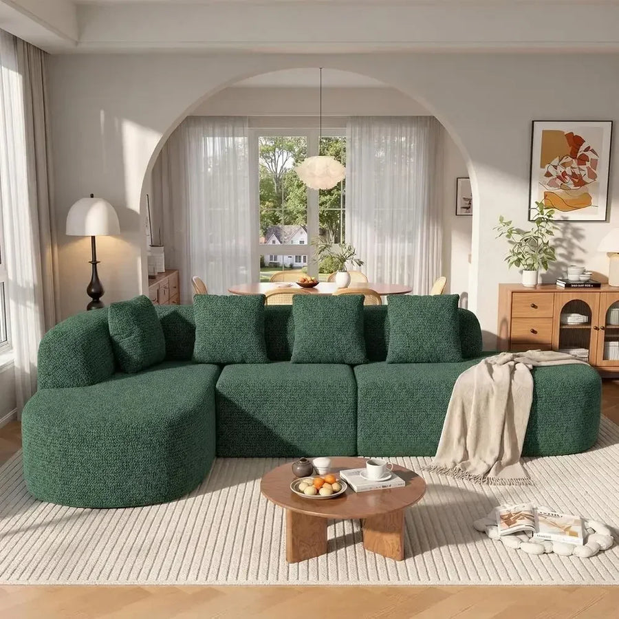 Green Oversized L-Shaped Sectional Sofa with Deep Seat and Chaise for Living Room or Bedroom, Ready to Use