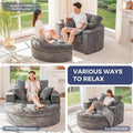 MAXYOYO Oversized Round Chaise Lounge Sofa, Upholstered Lounge Chair with 3 Pillows, Boneless Sofa Couch with Ottoman,Deep Seat