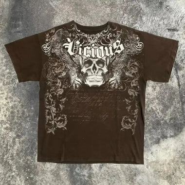 European and American Summer Men's Fashion Gothic Skull Print Comfortable Breathable Round Neck T-shirt Outdoor Street Top