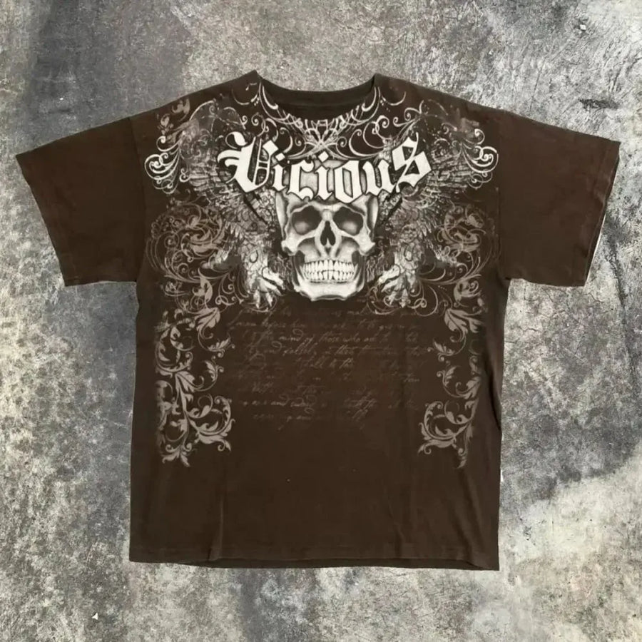 European and American Summer Men's Fashion Gothic Skull Print Comfortable Breathable Round Neck T-shirt Outdoor Street Top