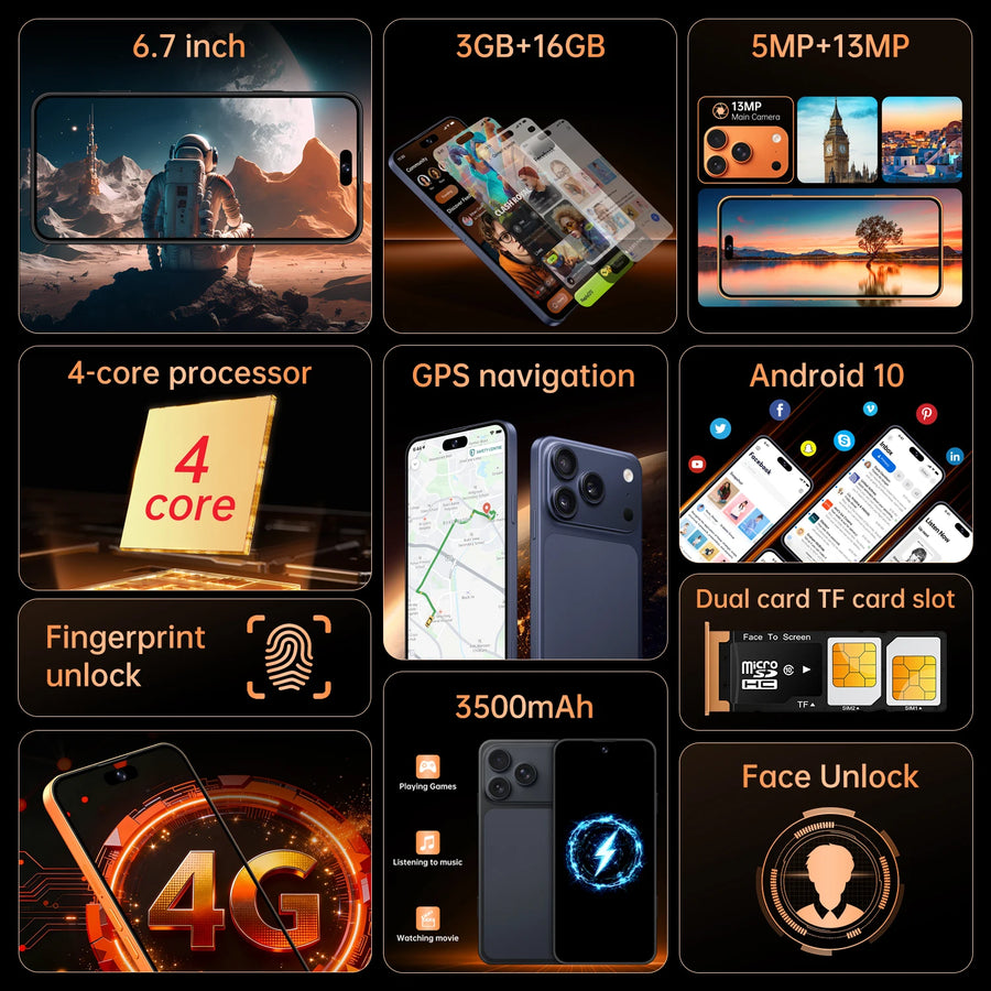 IVMI Global Vision 17 Pro Max Smartphone Android 3GB RAM 16GB ROM 6.7 Inch Dual SIM 4G Network 5+13MP Mobile Phones