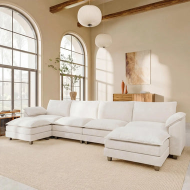 Modular Sectional Cloud Couch  Set with Movable Ottoman, Couch with Deep Seat, Chenille Couches
