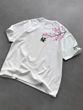 Summer Men Cherry Blossom Pattern Japanese Style Loose-Tee Shirt Suitable for Daily Wear  Material Trendy Versatile