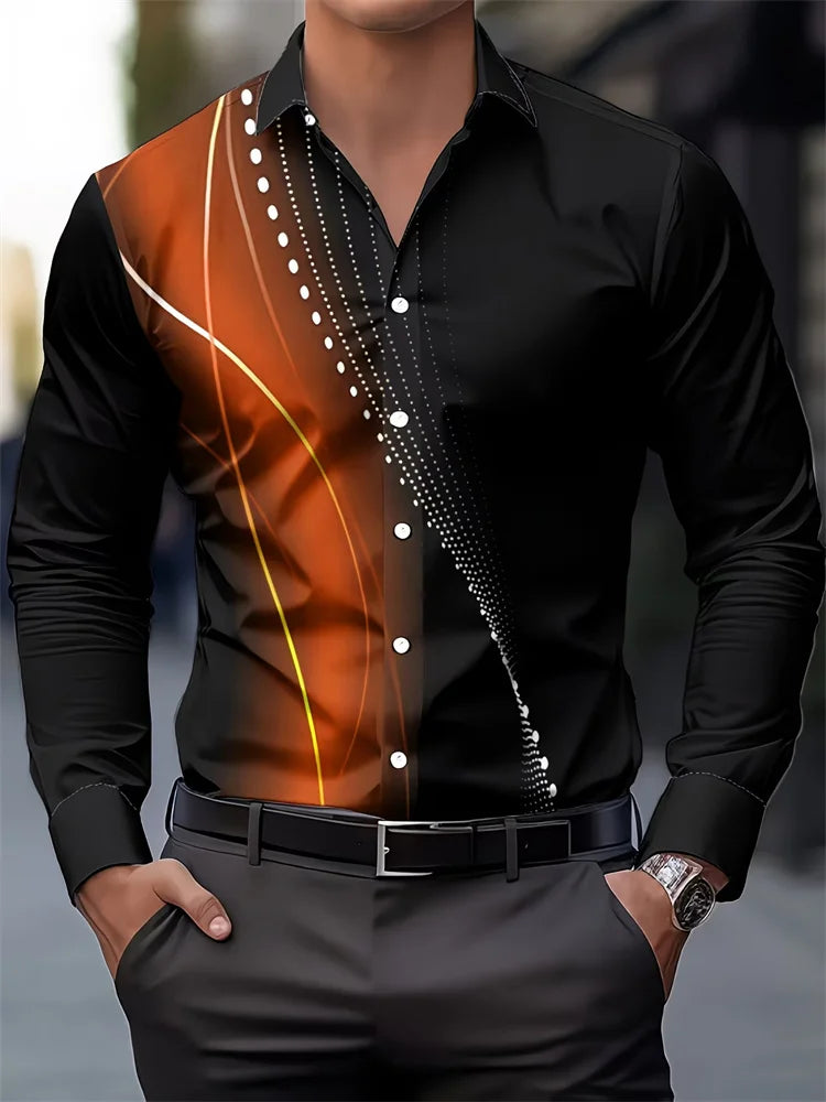 European and American Style Men's Business Casual Long-Sleeved Shirt, Twill Print Design Shirt, Versatile for Everyday Commuting