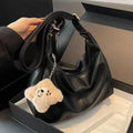 Trendy Slouchy Shoulder Bag for Women PU Leather Large Capacity Underarm Bag Retro Ladies Tote Bag