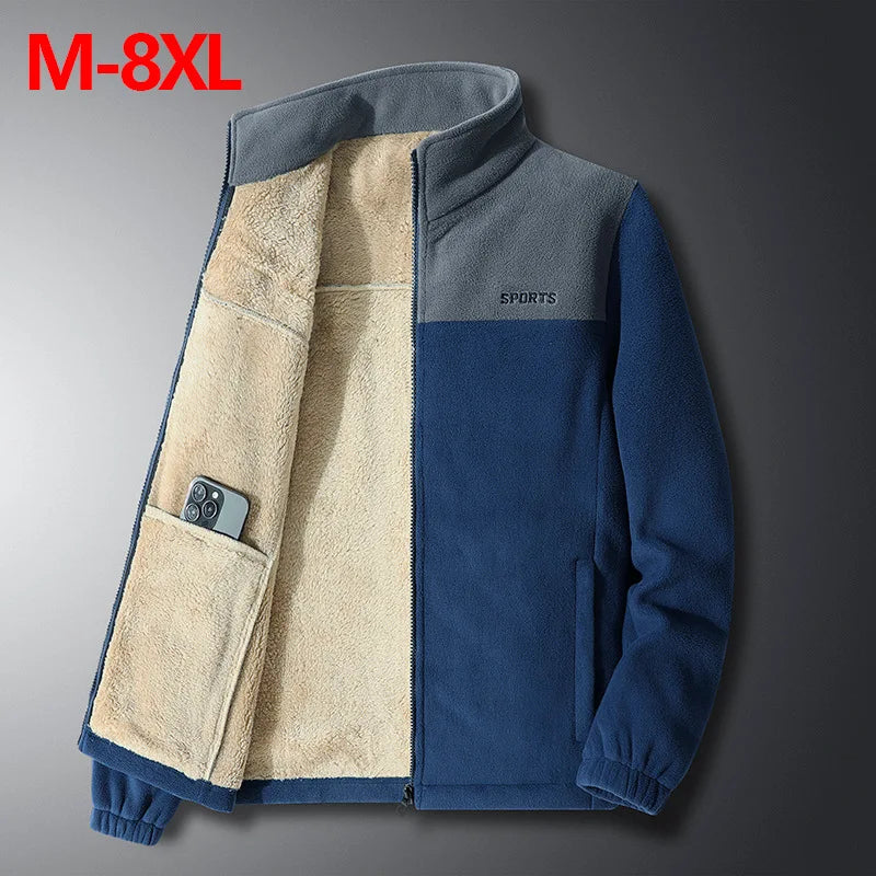 Winter Mens Fleece Warm Jackets Casual Man Thicken Windbreaker Coats Men Sports Soft Shell Stand Collar Tactical Jackets 8XL