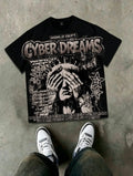 American Men's Summer Gothic Statue of Liberty Letter Print Soft and Breathable Round Neck Tshirt Outdoor Street Top