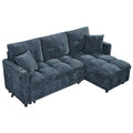 81.8" L-Shaped Sleeper Sofa with Pull Out Bed, Convertible Sectional Couch with Storage Chaise, USB/Type-C Charging and Cup Holders, Plush Chenille Modular Sofa for Living Room, Blue