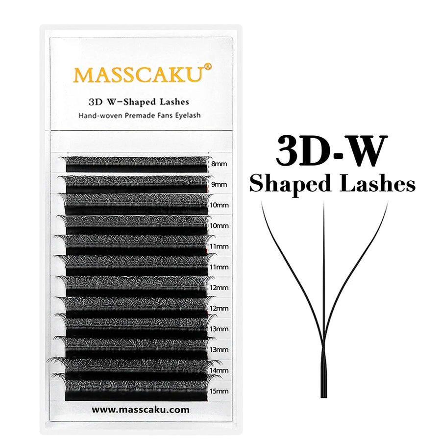 MASSCAKU 12Lines Premium Mink 3D 4D 5D 6D Pre-made False Eyelash W Shape Soft and Natural Individual Lash Extension Supplies