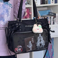 College Style Crossbody Bag with Ribbon Large Capacity for Class Book Carrying Mailman Bag Girls Bow JK Shoulder Ita Bag Handbag