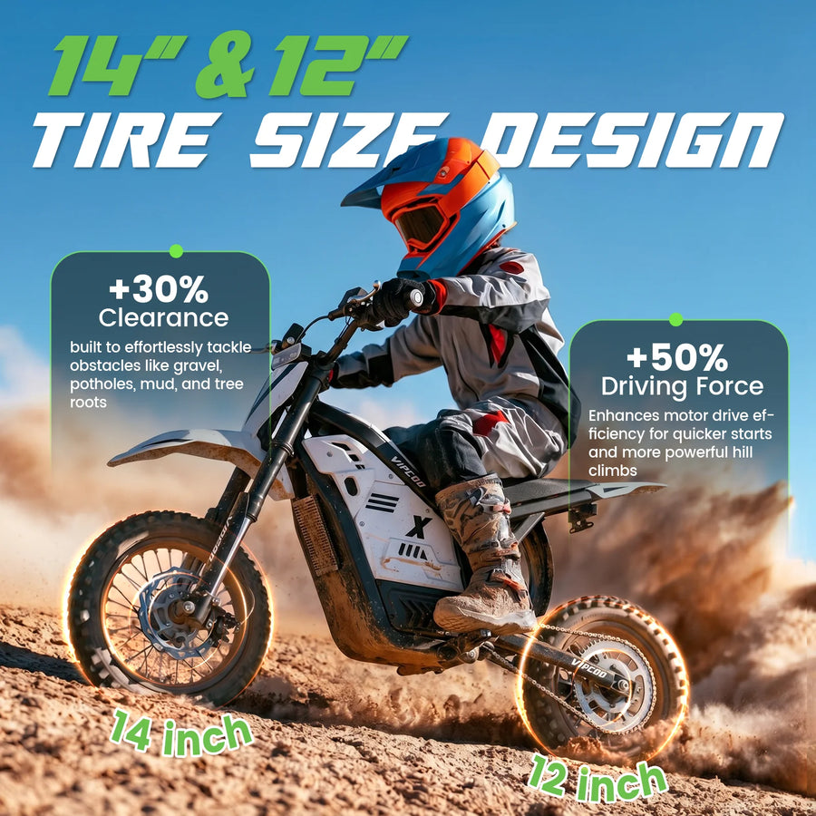 Electric Bike VIPCOO H2 3500W 48V 23AH Electric Motorcycle 12/14" Fat Tire Dirt Bike for Teenagers and Adults