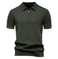 New Men's Business Casual Short-Sleeved Fashion Trend Knitted Polo Shirt with Lapel and Half-Zip Pullover Design.