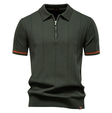 New Men's Business Casual Short-Sleeved Fashion Trend Knitted Polo Shirt with Lapel and Half-Zip Pullover Design.