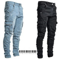 2026Jeans Men Pants Wash Solid Color Multi Pockets Denim Mid Waist Cargo Jeans Plus Size Fahsion Casual Trousers Male Daily Wear