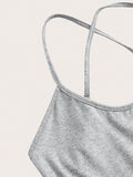  Sexy women 's Grey Cross Strap Bodysuit  Fitness Jumpsuit Women  Adjustable Sports  Shorts Backless Set Romper