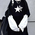 Women Star Y2K Print Graphic Fake Two Long Sleeved T-shirts Fashion Gothic Retro Casual Loose Fake Two Long Sleeved T Shirt