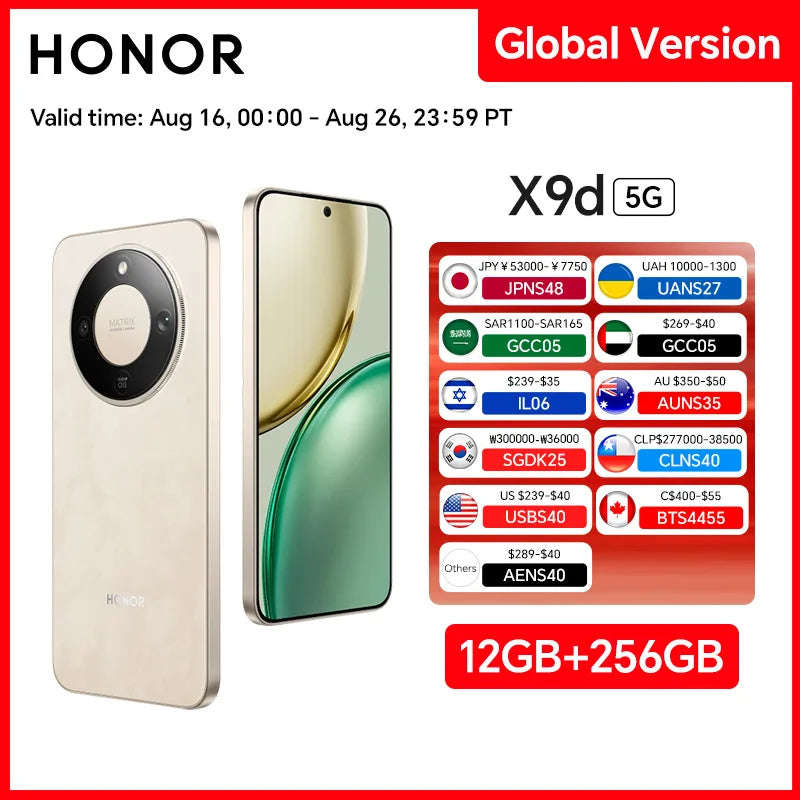 HONOR X9d Version Globale Smartphone 5G 12 Go+256 Go Écran 120 Hz de 6,79'' Appareil photo IA 108 MP 8300 mAh Super Charge 66 W