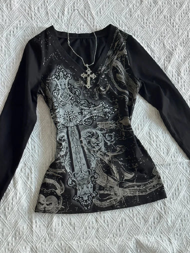Women Top Y2k Tops 90s Vintage Clothes T Shirt for Women Kawaii Gothic Aesthetic Clothing Graphic Tees Y2k Kitty Emo Kpop Goth