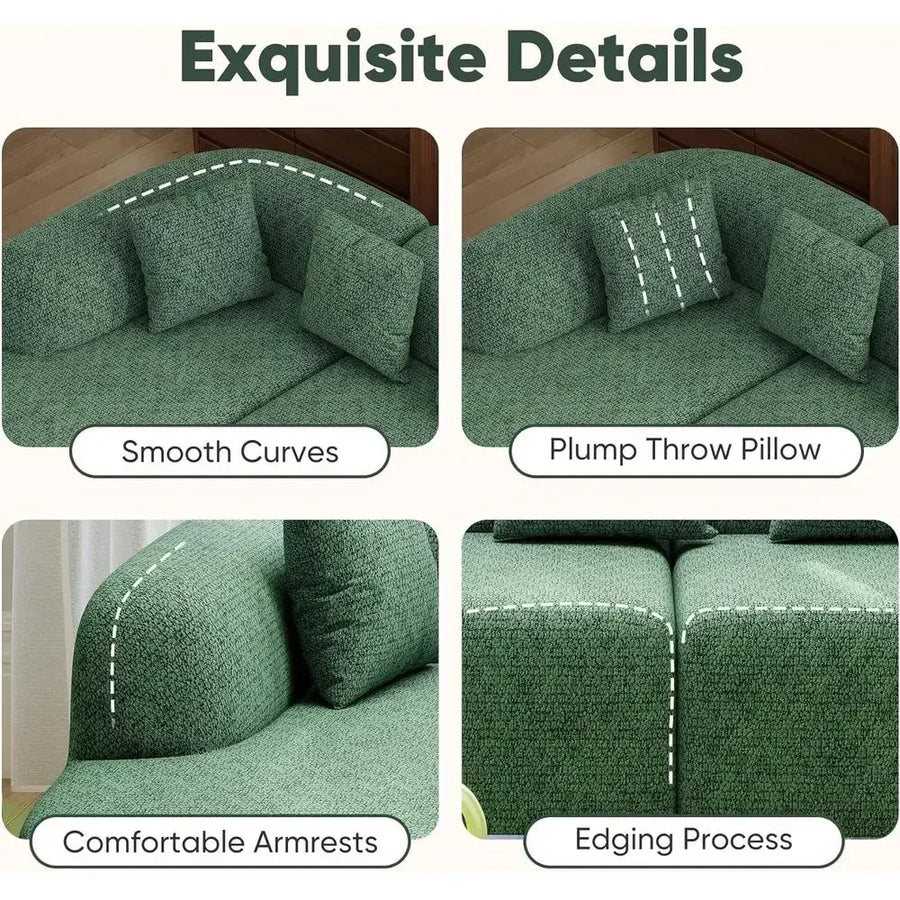 Green Oversized L-Shaped Sectional Sofa with Deep Seat and Chaise for Living Room or Bedroom, Ready to Use