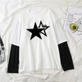 Women Star Y2K Print Graphic Fake Two Long Sleeved T-shirts Fashion Gothic Retro Casual Loose Fake Two Long Sleeved T Shirt