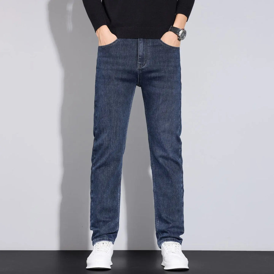 2025 men's fashion business jeans classic style casual elastic slim fit jeans men's denim pants black blue