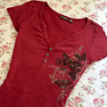 American Subculture Butterfly Print T-shirt Y2K Harajuku Retro Spice Girl Slim-fit Tees Street Women's Punk Hottie Chic Red Top