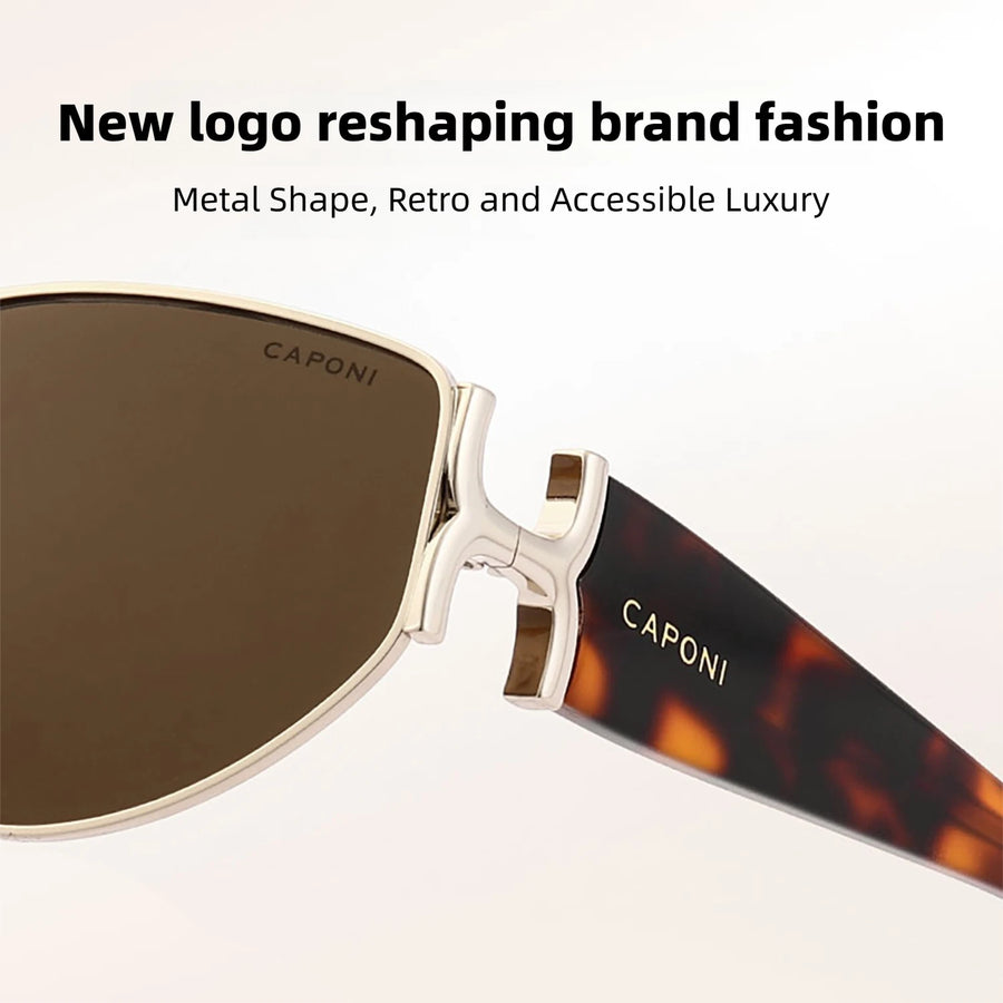CAPONI Luxury Women Polarized Sunglasses Vintage Acetate Outdoor Original Design Eyewear UV400 Protection Brown Shade CP34020